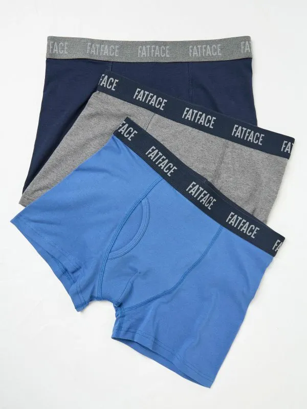 Fat Face Underwear Men FatFace Cobalt Blue Plain Boxers 3 Pack