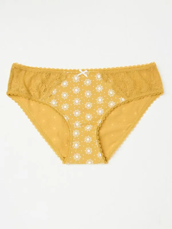Fat Face Underwear Women Yellow Sun Print Mini Knickers