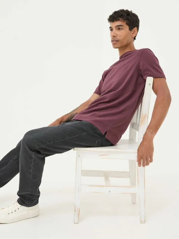 Fat Face Wardrobe Staples Men Lulworth Burgundy Red 100 Cotton Organic Crew TShirt