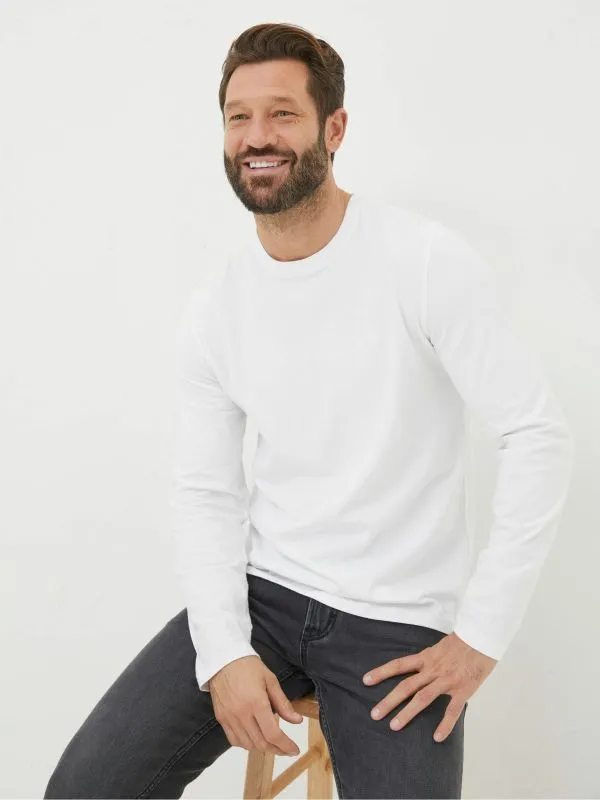 Fat Face Wardrobe Staples Men White Long Sleeve Lulworth Crew Neck TShirt