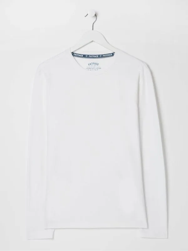 Fat Face Wardrobe Staples Men White Long Sleeve Lulworth Crew Neck TShirt