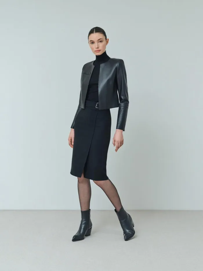 Fine Rib Pullover From Cashmere Silk With Mock Neck Black Women Akris Knitwear