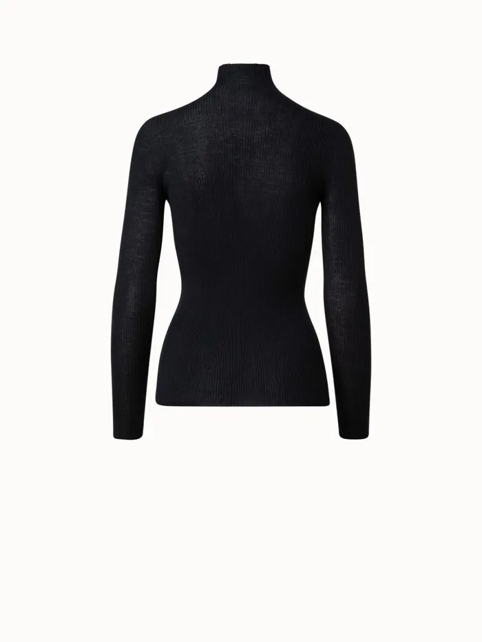 Fine Rib Pullover From Cashmere Silk With Mock Neck Black Women Akris Knitwear