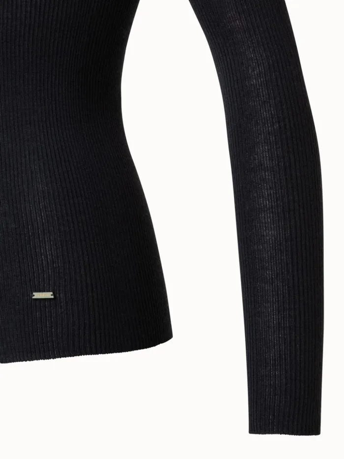 Fine Rib Pullover From Cashmere Silk With Mock Neck Black Women Akris Knitwear