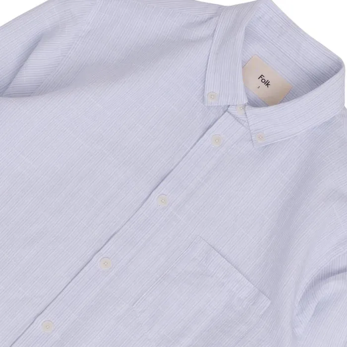 Folk Clothing Shirts Relaxed Fit Shirt 8211 Blue Microstripe Slub 8211 Mens