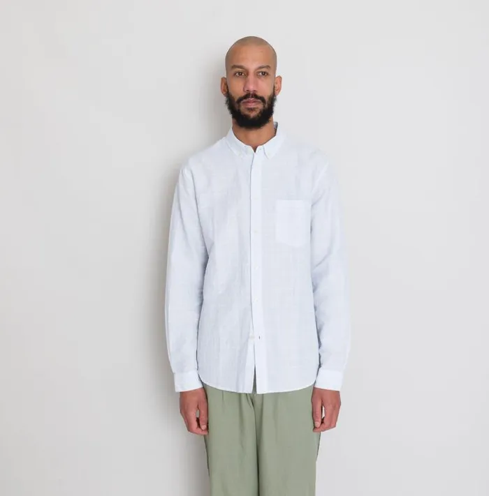 Folk Clothing Shirts Relaxed Fit Shirt 8211 Blue Microstripe Slub 8211 Mens