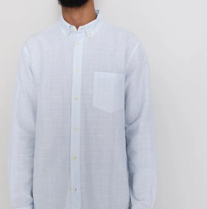 Folk Clothing Shirts Relaxed Fit Shirt 8211 Blue Microstripe Slub 8211 Mens