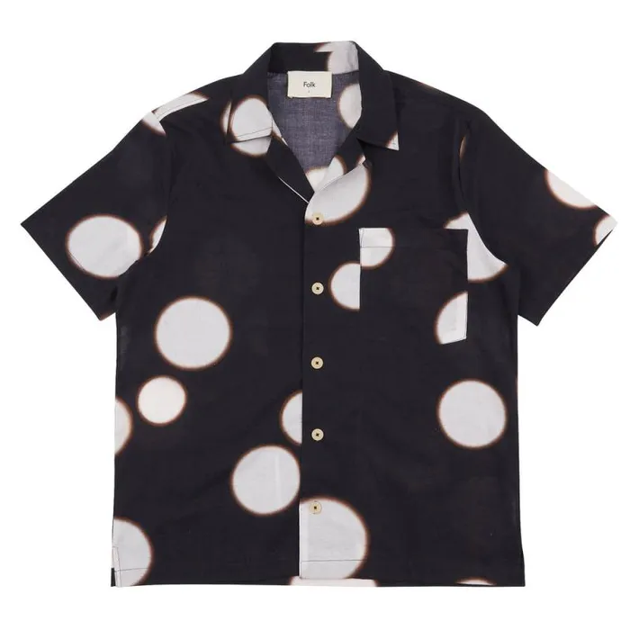 Folk Clothing Shirts SS Soft Collar Shirt 8211 Black Ecru Dot 8211 Mens
