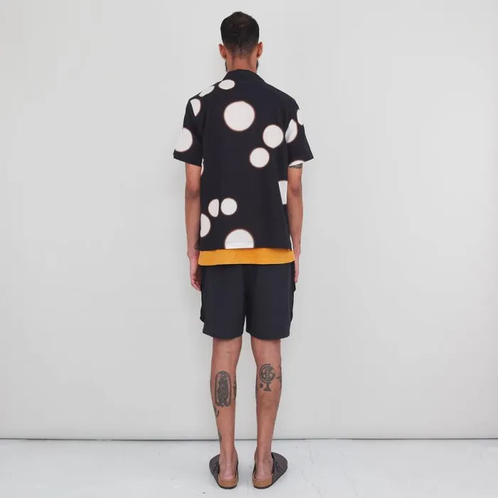 Folk Clothing Shirts SS Soft Collar Shirt 8211 Black Ecru Dot 8211 Mens