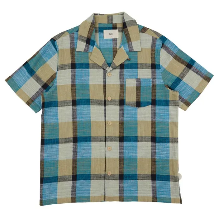 Folk Clothing Shirts SS Soft Collar Shirt 8211 Multigingham Check 8211 Mens