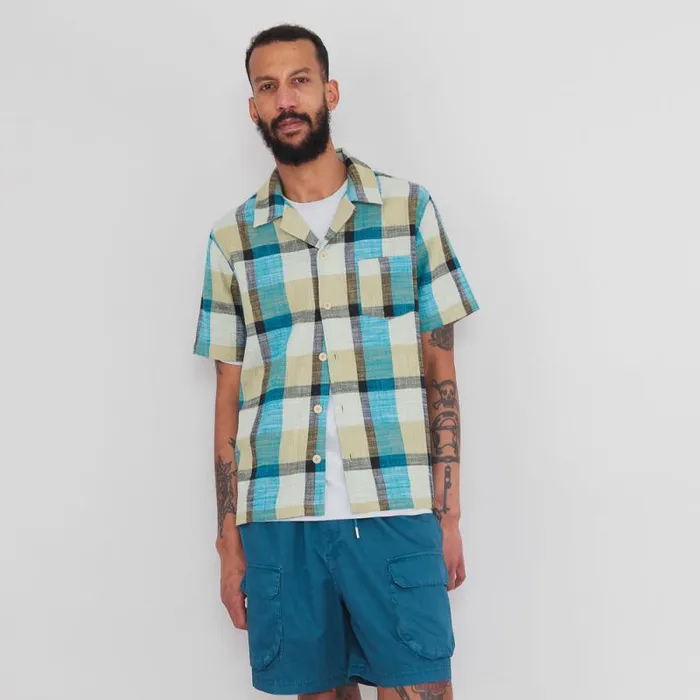 Folk Clothing Shirts SS Soft Collar Shirt 8211 Multigingham Check 8211 Mens