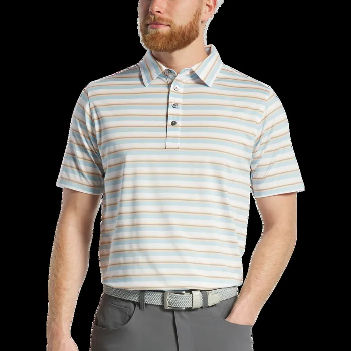 FootJoy Shirts Men Club Stripe Lisle Lake Blue White Sunset Platinum