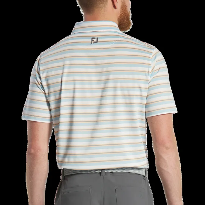 FootJoy Shirts Men Club Stripe Lisle Lake Blue White Sunset Platinum