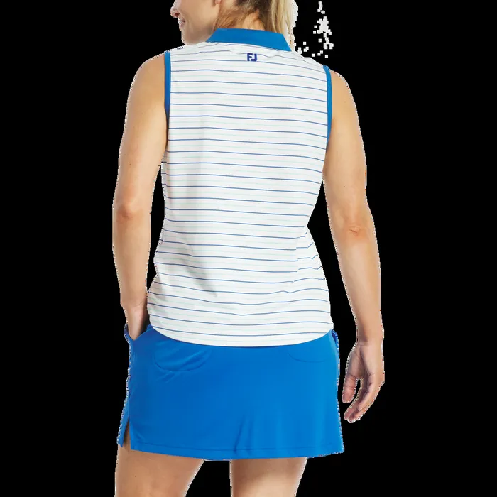 FootJoy Shirts Women Sleeveless Stripe Open Placket White Blue Aqua FootJoy Shirts Women Sleeveless Stripe Open Placket White Blue Aqua