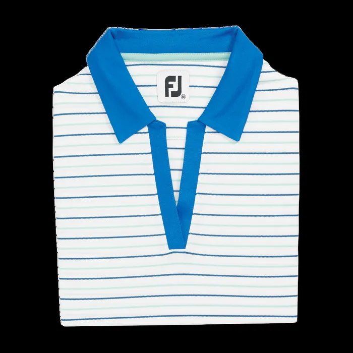 FootJoy Shirts Women Sleeveless Stripe Open Placket White Blue Aqua FootJoy Shirts Women Sleeveless Stripe Open Placket White Blue Aqua