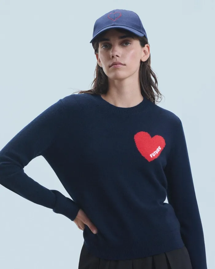 From Future Caps Embroidered Heart Curved Visor Cap Navy