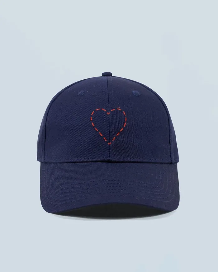 From Future Caps Embroidered Heart Curved Visor Cap Navy