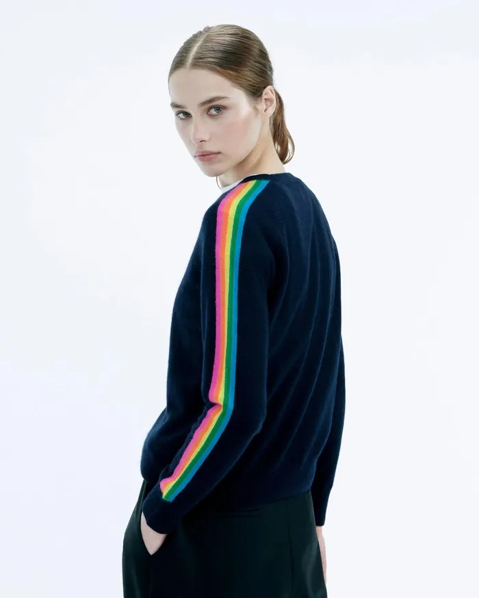From Future Cashmere Sweaters Women Crewneck Sweater With Multicolored Stripes Tropical Green