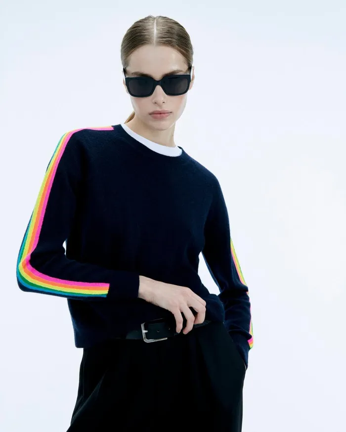 From Future Cashmere Sweaters Women Crewneck Sweater With Multicolored Stripes Tropical Green