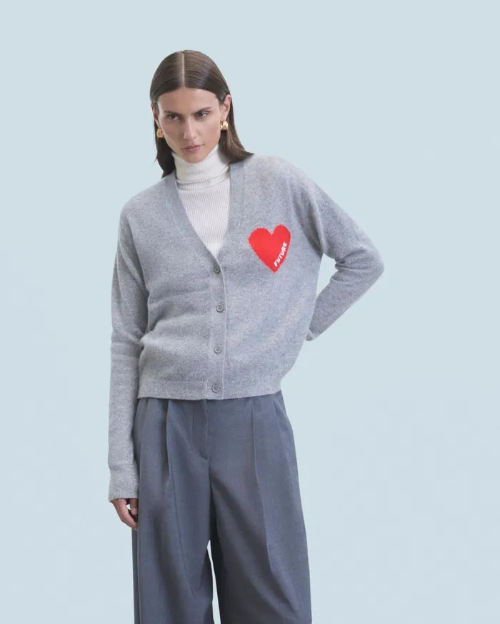From Future Cashmere Sweaters Women Light Heart Cardigan Sweater Dark Heather Gray