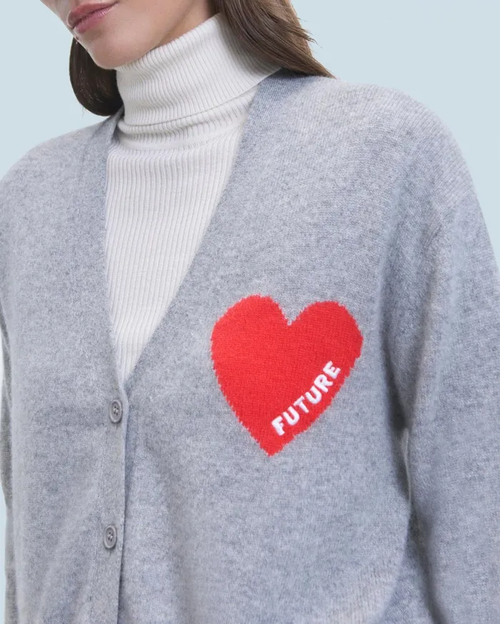 From Future Cashmere Sweaters Women Light Heart Cardigan Sweater Dark Heather Gray