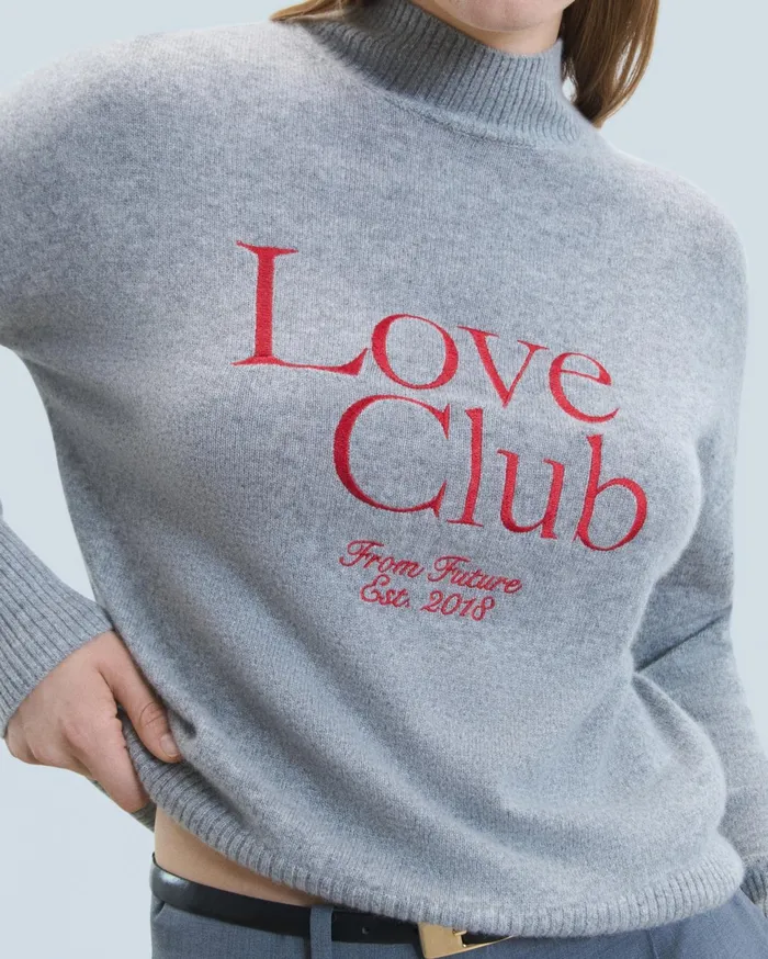 From Future Cashmere Sweaters Women Mock Neck Love Club Sweater Dark Heather Gray