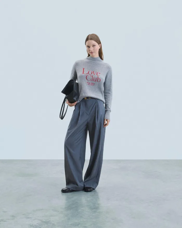 From Future Cashmere Sweaters Women Mock Neck Love Club Sweater Dark Heather Gray