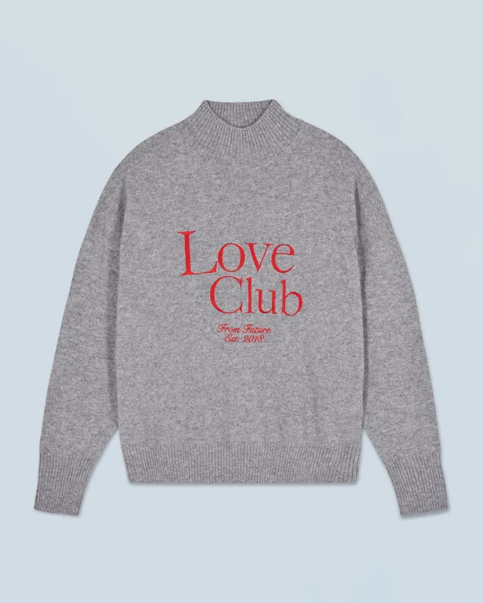 From Future Cashmere Sweaters Women Mock Neck Love Club Sweater Dark Heather Gray