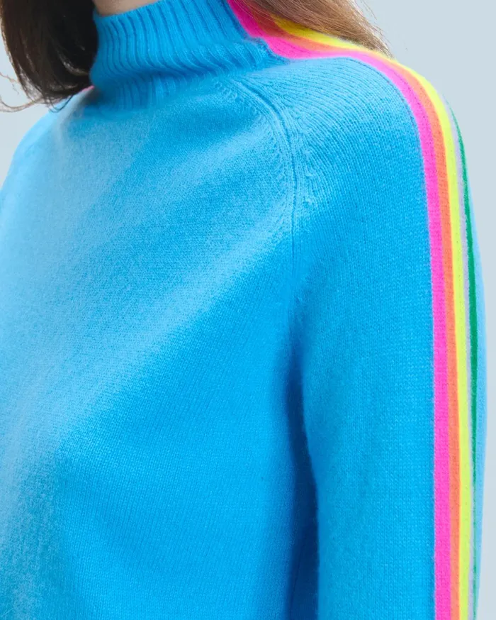 From Future Cashmere Sweaters Women Mock Neck Sweater With Multico Light Sleeves Dreamy Blue