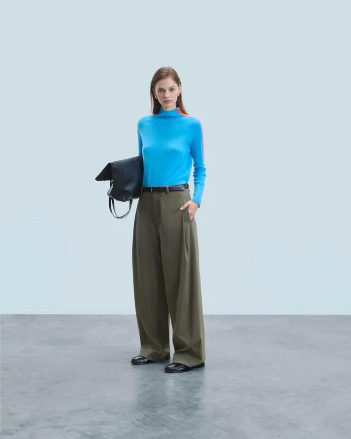 From Future Cashmere Sweaters Women Mock Neck Sweater With Multico Light Sleeves Dreamy Blue