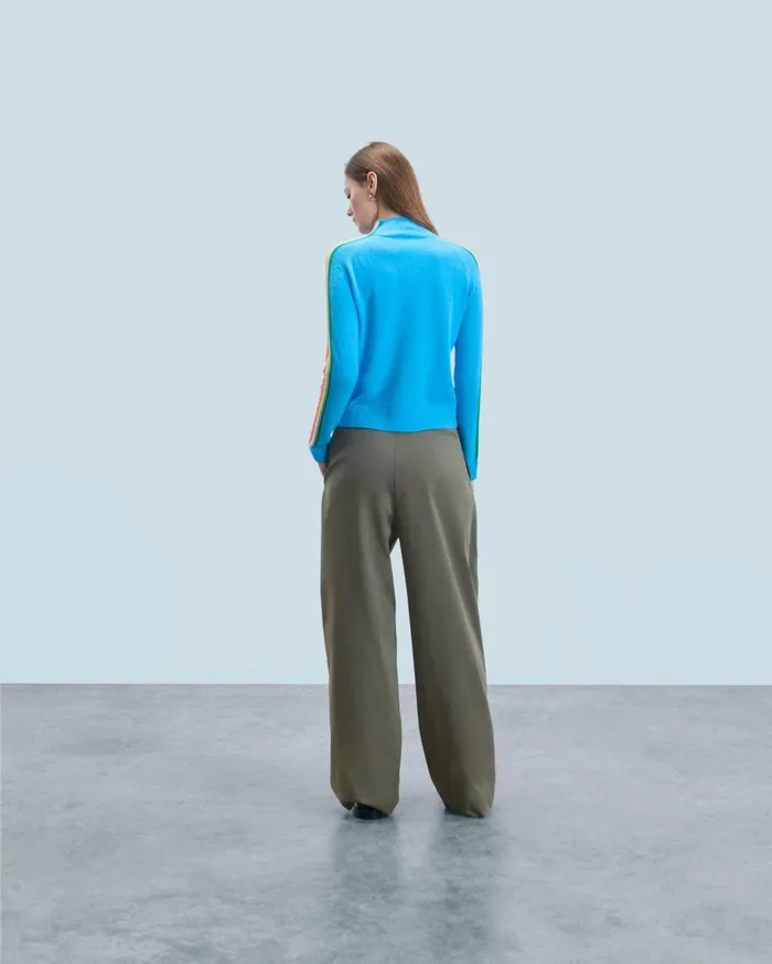 From Future Cashmere Sweaters Women Mock Neck Sweater With Multico Light Sleeves Dreamy Blue
