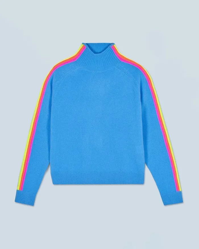 From Future Cashmere Sweaters Women Mock Neck Sweater With Multico Light Sleeves Dreamy Blue