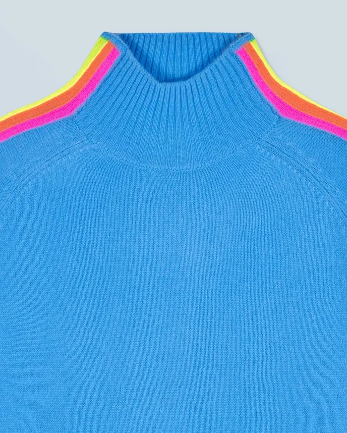 From Future Cashmere Sweaters Women Mock Neck Sweater With Multico Light Sleeves Dreamy Blue