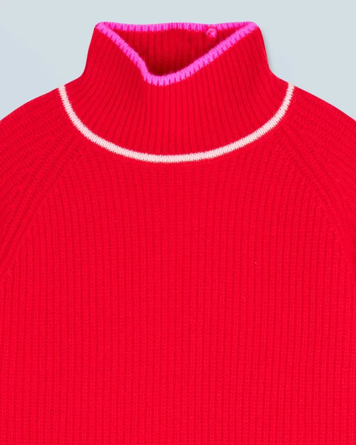 From Future Cashmere Sweaters Women Mock Neck Tricolor Sweater In Textured Knit Bright Red