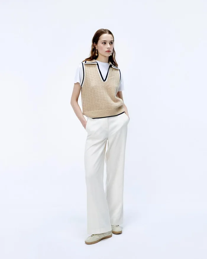 From Future Cashmere Sweaters Women Polo Neck Sleeveless Sweater Beige