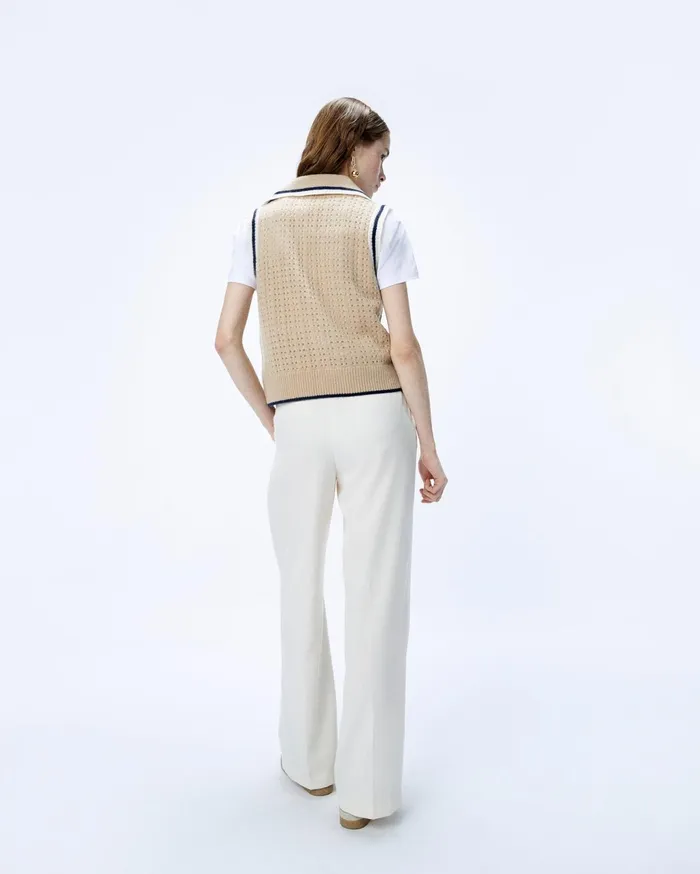 From Future Cashmere Sweaters Women Polo Neck Sleeveless Sweater Beige