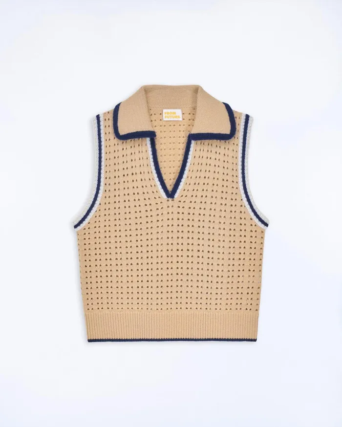 From Future Cashmere Sweaters Women Polo Neck Sleeveless Sweater Beige