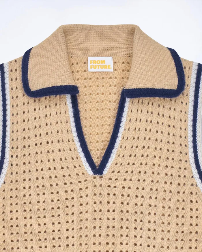 From Future Cashmere Sweaters Women Polo Neck Sleeveless Sweater Beige