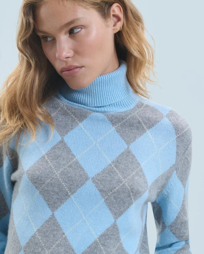 From Future Cashmere Sweaters Women Turtleneck Sweater With Diamond Pattern Baby Blue