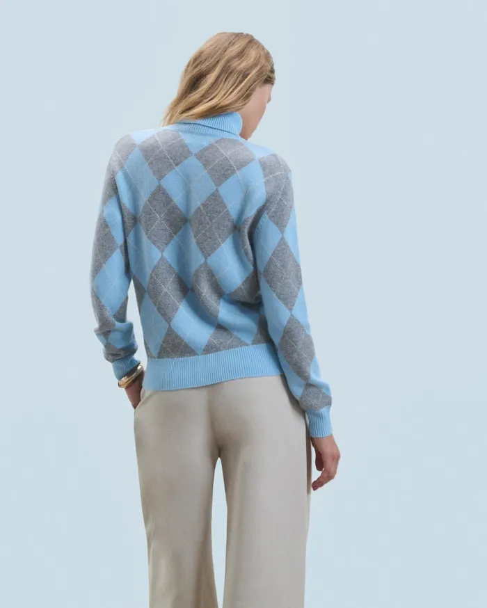From Future Cashmere Sweaters Women Turtleneck Sweater With Diamond Pattern Baby Blue