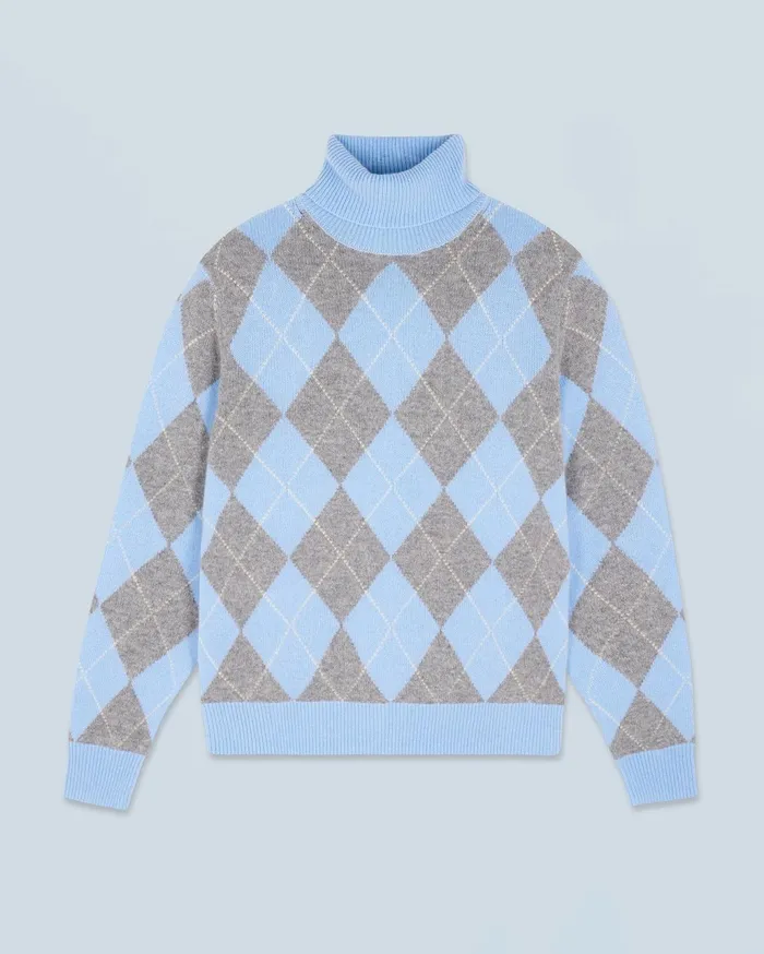 From Future Cashmere Sweaters Women Turtleneck Sweater With Diamond Pattern Baby Blue