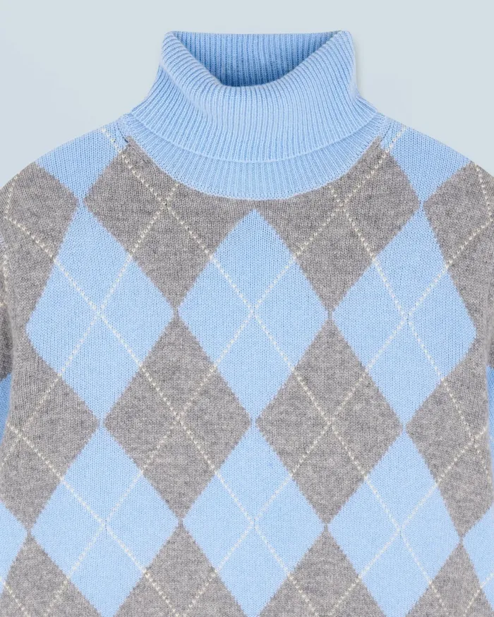 From Future Cashmere Sweaters Women Turtleneck Sweater With Diamond Pattern Baby Blue