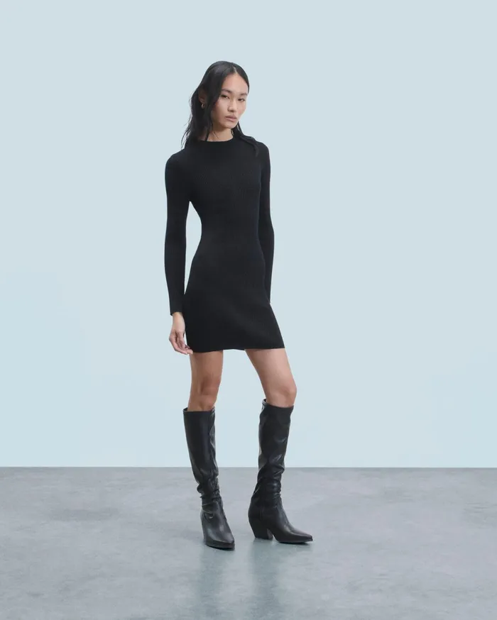 From Future Dresses and Jumpsuits Women Metallic Short Dress With Long Sleeves Black
