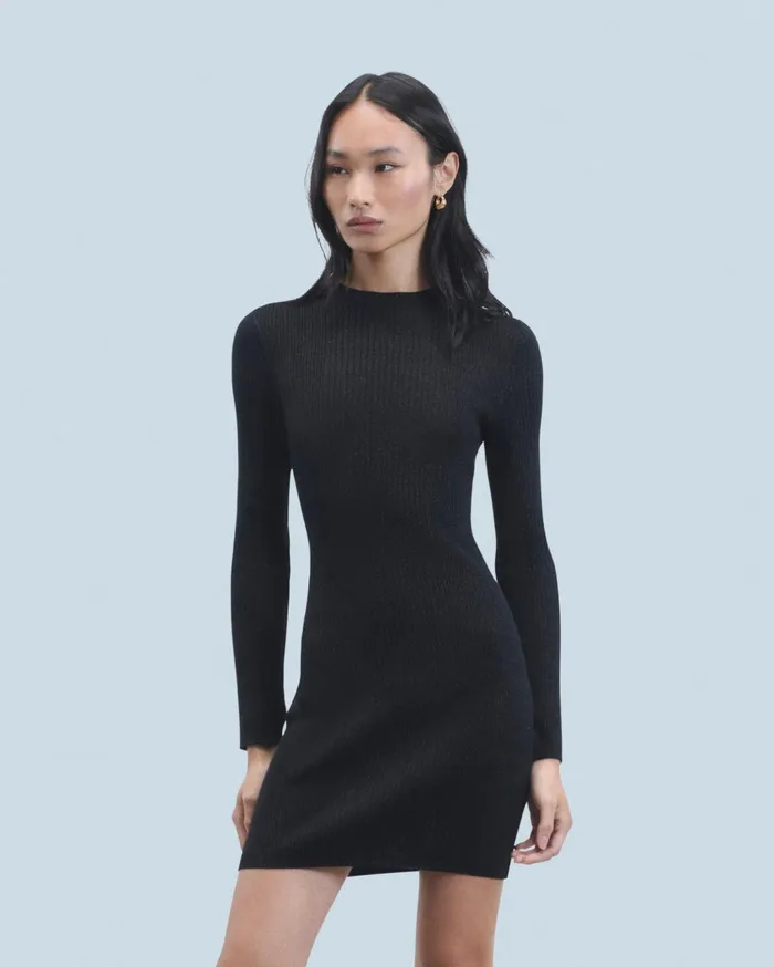 From Future Dresses and Jumpsuits Women Metallic Short Dress With Long Sleeves Black