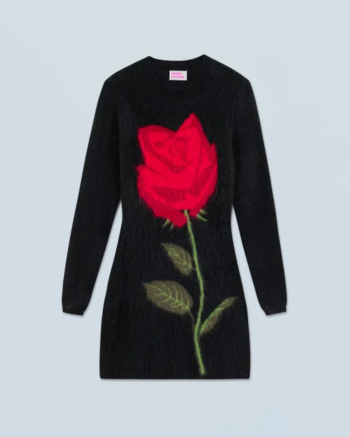 From Future Dresses and Jumpsuits Women Short Dress With Long Sleeves In Brushed Cashmere Black