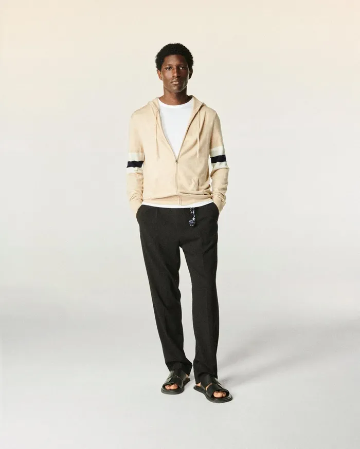 From Future Merino Wool Sweaters Men Striped Hoodie Sweater Heather Beige