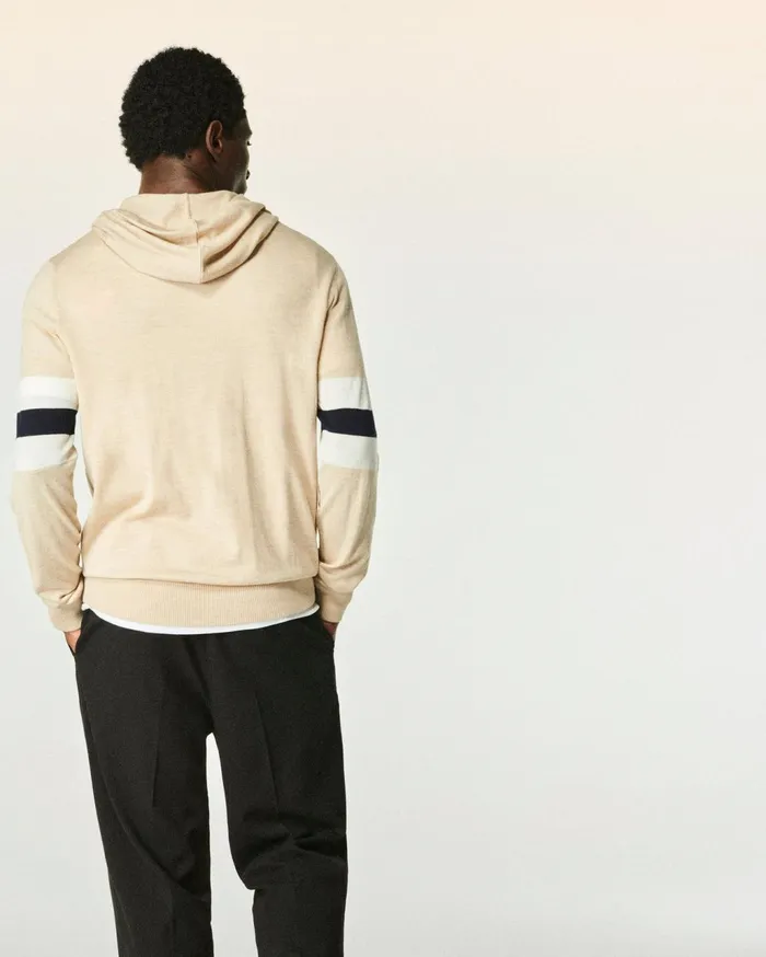 From Future Merino Wool Sweaters Men Striped Hoodie Sweater Heather Beige