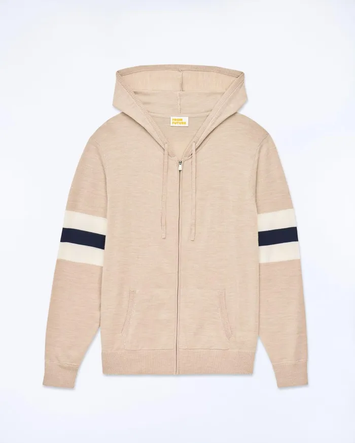 From Future Merino Wool Sweaters Men Striped Hoodie Sweater Heather Beige