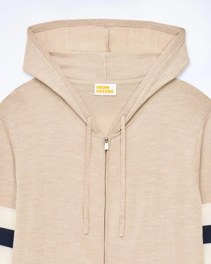 From Future Merino Wool Sweaters Men Striped Hoodie Sweater Heather Beige