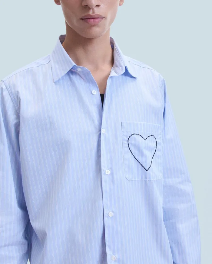 From Future Shirts and TShirts Men Heart Long Sleeve Shirt Light Blue Multi Stripe